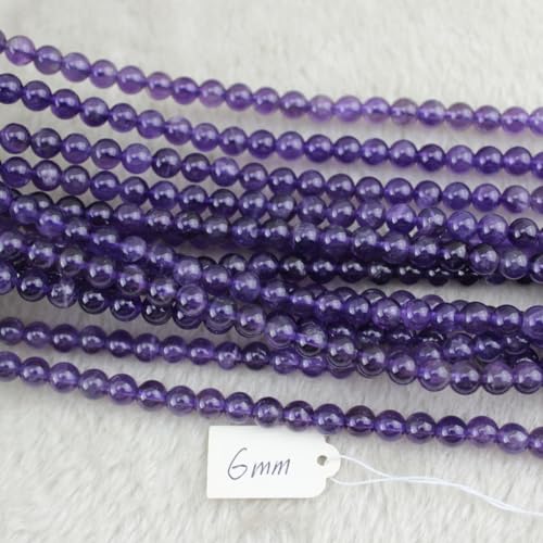 6mm Natural Amethyst Beads Round Gemstone Loose Beads for Jewelry Making (60-62pcs/strand) - color: Amethyst, size: 6mm