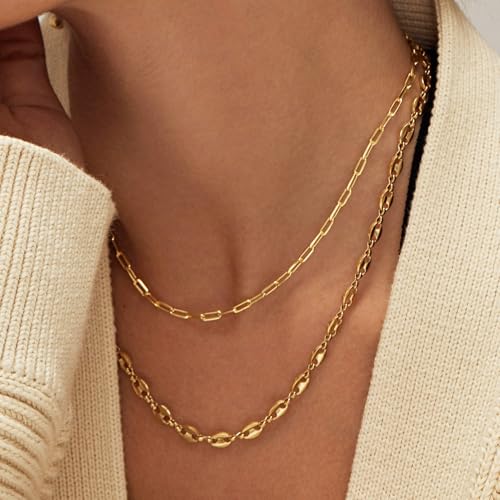 KYUNHOO 13FT/4M Gold Plated Chain for Jewelry Making Coffee Bean Link Craft Supplies Stainless Steel Chains Spool for Women DIY Handcrafts - color: Coffee Bean Gold