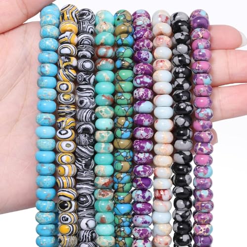 Songxi 5x8mm Natural Flower Malachite Stone Rondelle Beads, 75PCS Spacer Round Loose Abacus Beads for Jewelry Making, Gemstone for Bracelet Necklace Earrings, Arts and Crafts - color: Flower Malachite