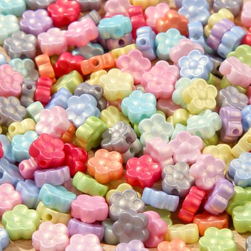 200pcs Acrylic Beads Colorful Flower Beads Colorful Cute Plum Blossom Beads for Necklace Bracelet Key Chains Jewelry DIY Craft Making(Flower) - color: pink&blue