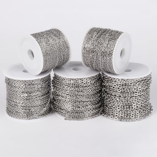 66 Feet Stainless Steel Chains Bulk, 1.5mm 304 Stainless Steel Chains Flat Cable Link Chain Roll Spool for Jewelry Making DIY Craft - color: Stainless Steel, size: 1.5mm Width