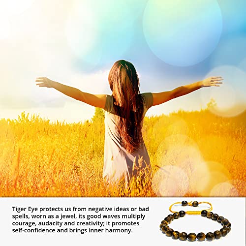 ANAYA AGATE Energy Protection Crystal Handmade Adjustable Bead Bracelet Perfect for Men, Women’s Christmas Gift - Gemstone Healing Stretch Bracelet Pulsera Para Hombre Mujer Stocking Stuffer - color: Tiger Eye AAA
