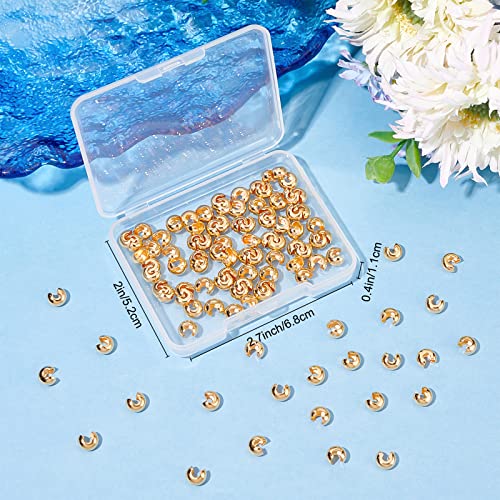 Beebeecraft 1 Box 100Pcs 18K Gold Plated Crimp Bead Covers Metal Half Round Open Crimp Beads Knot Covers Caps 5mm for DIY Jewelry Makings - color: Gold, size: 5mm