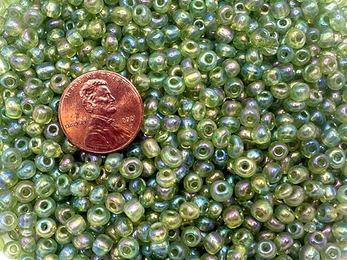 Czech Glass Seed Beads Crystal Clear Size:6/0 40 gr / 1.4 oz… (Lime Green Iridescent) - color: Lime Green Iridescent