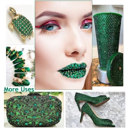 qiipii 4080Pcs Emerald Green Nail Rhinestones K9 Glass Crystal Flat Back Rhinestones Nail Charms Stones Multi Shapes Big Gems Round Beads Nail Art Diamonds jewels for Nails Face Eyes Makeup Crafts DIY - color: Emerald Green, size: A Set