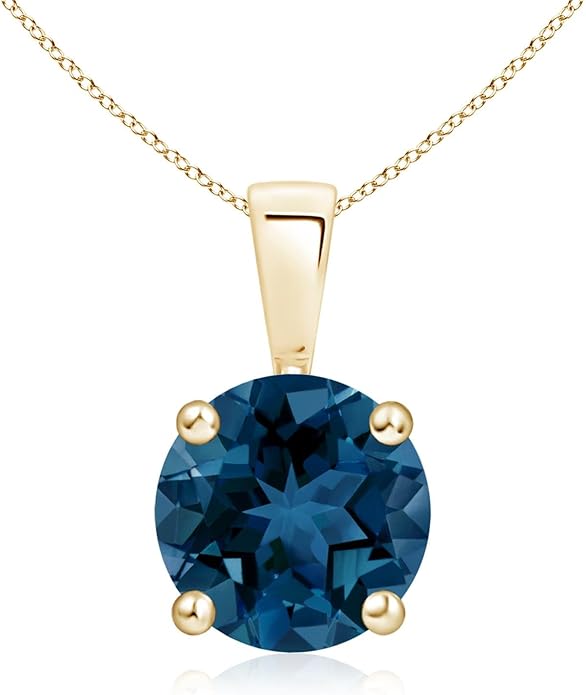 Angara Natural Blue Topaz Solitaire Pendant for Women | Classic Prong-Set Round Blue Topaz Pendant in 14K Solid Gold/Silver/Platinum With 18" Chain | December Birthday, Gemstone Jewelry Gift
