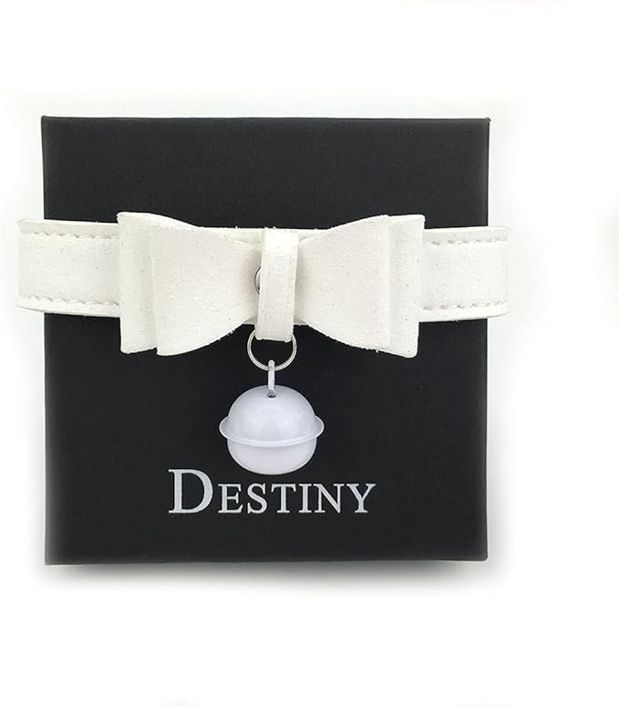 Destiny Love Bell Padlock Choker Collar Necklace Lolita Bow Collar Cat Kitty Velvet Necklace with Heart Lock and Key with Box for Women and Men