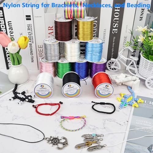 LUSTEMBER 330 Feet Satin Nylon String, 1 mm Silky Smooth Durable Nylon Cord for Jewelry Making, Bracelets, Beading, Necklaces, Macrame, Kumihimo, Rattail, and Chinese Knot Craft - size: Silver