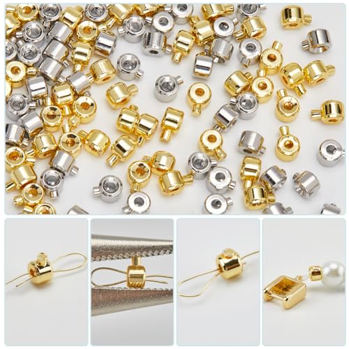 Beebeecraft 100Pcs 18K Gold Plated Brass Crimp Beads Charms Gold Silver Loose Rondelle Spacer Beads 4.5x3.5mm Metal Beading Findings for DIY Jewelry Making - color: Tube