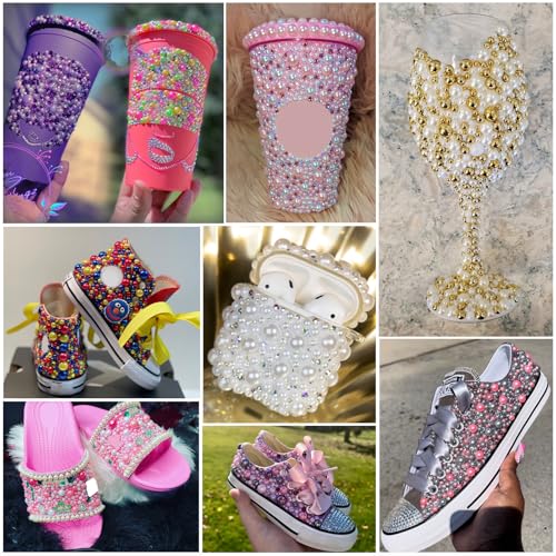 60g Mix Pearls and Rhinestones, 2mm-10mm Flatback Jelly Rhinestones and Half Pearls for Crafts Shoes Tumblers Nails Face Art, with Picker Pen, Red|White - color: Candy Cane Blend | Mix Red | White