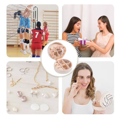 12-Pack Volleyball Travel Jewelry Case With Mirror Round Volleyball Stuff Portable Jewelry Organizer Storage Case for Team Athletes & Sports Enthusiasts Christmas Events & Milestones (Mirror) - style: Mirror