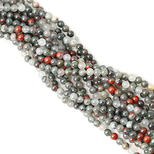 60PCS 6mm Natural African Bloodstone Gemstone Smooth Surface Round Loose Beads for Jewelry Making 1 String 15 Inches - color: African Bloodstone, size: 6mm