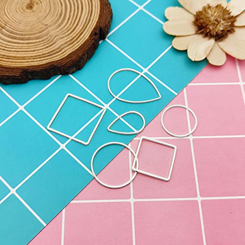 Ximalun 120Pcs Earring Hoops for Jewelry Making,Earring Finding Hypoallergenic Earrings Beading Hoop Bulk Open Bezel Pendant Frame Teardrop Square Round Circle Earrings Making Supplies for DIY Crafts - color: Silver