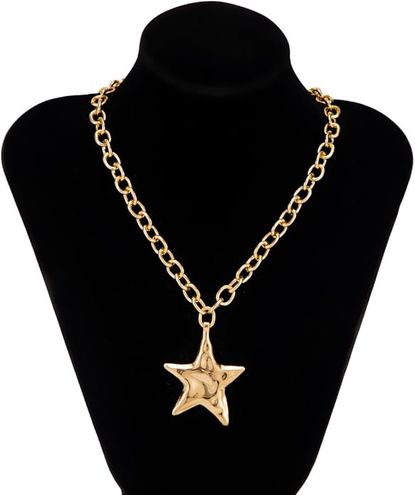Large Star Necklace Chunky Gold Necklace for Women Trendy Silver Big Statement Necklaces Bold Thick Paperclip Necklaces OT Toggle Chunky Jewelry Holiday Christmas Jewelry Gifts Stocking Stuffers