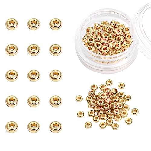 BEADIA 14K Gold Plated Roudelle Spacer Beads 4x1.8mm 50pcs for Jewelry Making Findings Non Tarnish - color: 14K Gold, size: 4x1.8mm Roudelle