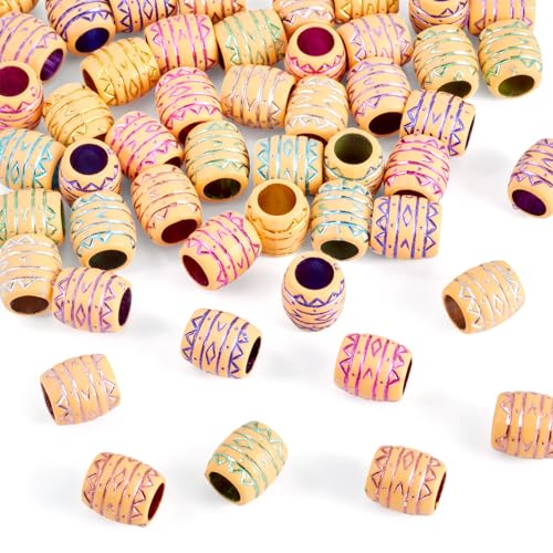 Cheriswelry 50Pcs Acrylic Barrel Beads Large Hole European Beads Aesthetic Bead Spacers 10.5x9.5mm for Necklace Bracelet Keychain Jewelry Making Dreadlock Hair Accessories Hole:6mm - color: Barrel-Mixed Color