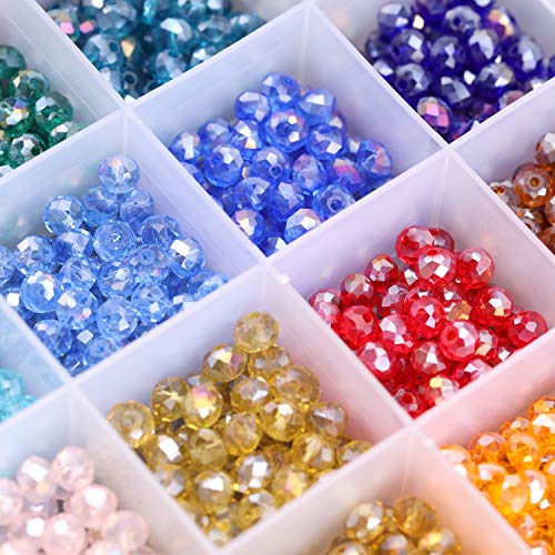 1200Pcs Faceted Rondelle Beads, Messar 6mm Crystal Glass Beads AB Color Plated Bicone Faceted Glass Beads for Bracelet Necklace Jewelry Making Set DIY Craft Projects (24 Mixed Colors)