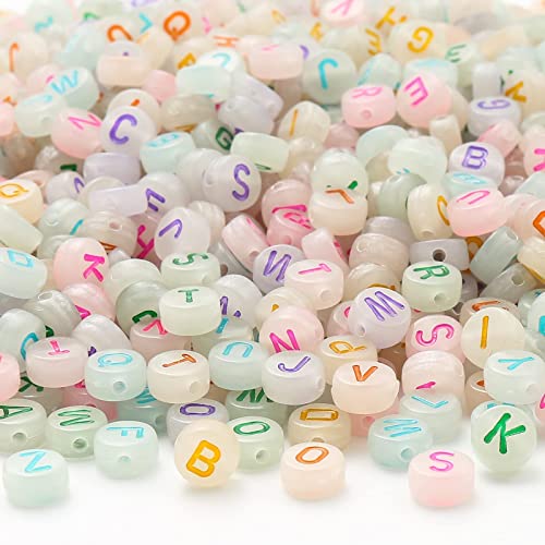 ToBeIT Alphabet Letter Beads 1000 pcs Glow in The Dark Acrylic Alphabet Beads Round 4X7mm UV Letter Beads Jewelry Findings Charms for DIY Bracelet Necklace Craft Making (bg White - Color) - color: bg white - color