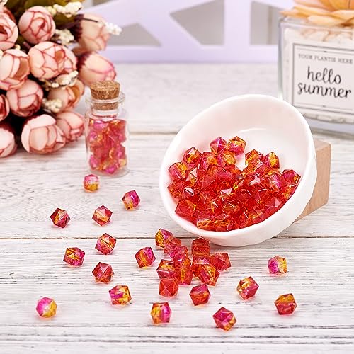 Craftdady Square Polygon Acrylic Beads 100pcs Crystal Clear Two-Tone Pink Spacer Charms for DIY Jewelry Making - color: DeepPink,Polygon