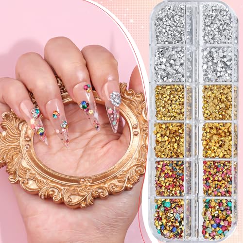 4200 Pcs Nail Art Rhinestones Kit,2-3mm Shiny Gold/Silver/Mixed Colors Rhinestones,3D Pointed Bottom Nail Gems with Tweezers and Dual-end Brush for Manicure DIY Crafts Face Makeup(26-K1-pointed-GS) - color: 26-K1-pointed-GS