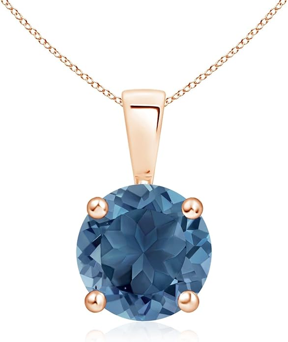 Angara Natural Blue Topaz Solitaire Pendant for Women | Classic Prong-Set Round Blue Topaz Pendant in 14K Solid Gold/Silver/Platinum With 18" Chain | December Birthday, Gemstone Jewelry Gift