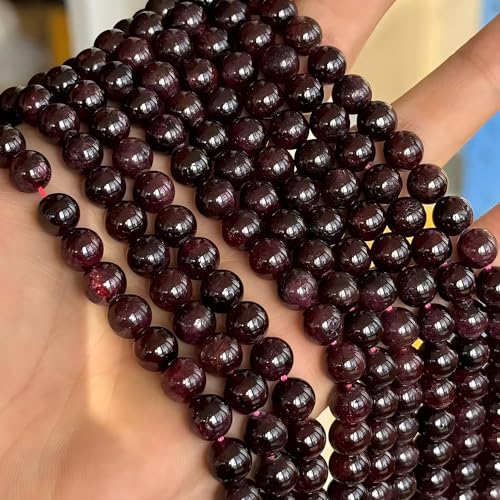 MJDCB Natural Stone Beads Garnet Round Loose Beads for Jewelry Making DIY Bracelet Necklace (8mm) - color: Garnet, size: 8mm