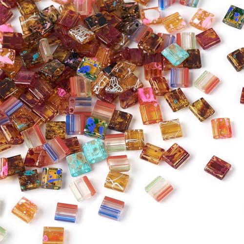 PH PandaHall 200Pcs Mixed Color 10 Style 5x4.55.5x25.5mm Glass Square, Rectangular Beads for Bracelet, Necklace, Earrings, Multilayered Jewelry Making - color: Mixed Color-10 Style