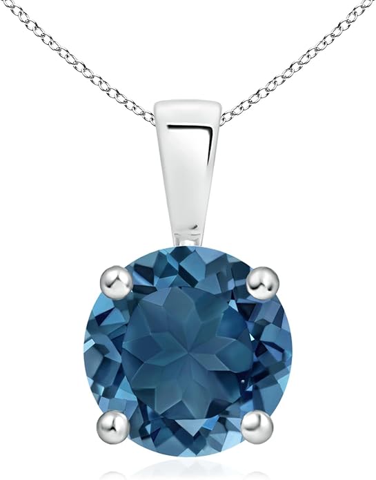 Angara Natural Blue Topaz Solitaire Pendant for Women | Classic Prong-Set Round Blue Topaz Pendant in 14K Solid Gold/Silver/Platinum With 18" Chain | December Birthday, Gemstone Jewelry Gift