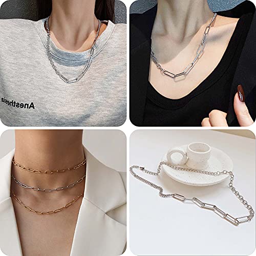 THREENEST 16.4-Feet 3mm Stainless Steel Paperclip Chains with 10 Lobster Claps+25 Jump Rings, Soldered Cable Long Craft Chain for Necklace Bracelet Earring Jewelry Making (Steel) - color: Stainless Steel, size: Width 3.0mm-16.4 Feet+10 Claps+25 Rings
