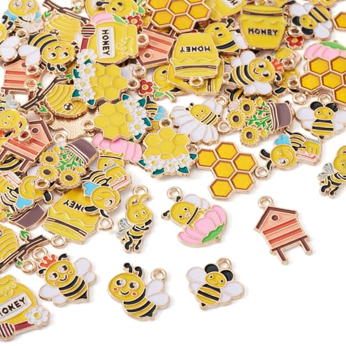Craftdady Enamel Dangle Charms Pendant Food Animal Flower Cute Charms Colorful Metal Fruit Pendants Hang Ornament for Craft Bracelet Necklace Earring Key Chains Jewelry Making - color: Yellow Bee 3