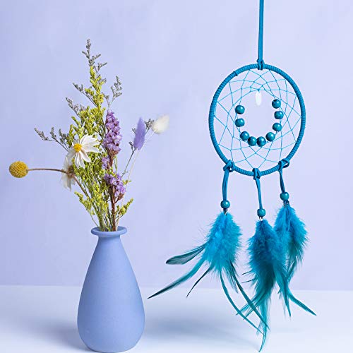 DIY Dream Catcher Beginner Kit, Making Dream Catcher Supplies Include Metal Hoop, Feathers, Faux Suede Cord, Thread, Wood Beads (Indigo) - color: Indigo
