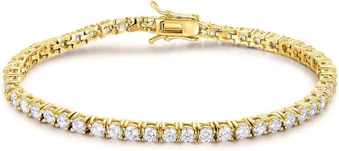 Gemsme 18K Gold Plated 3.0 Cubic Zirconia Classic Tennis Bracelet for Women and Men 8.5 Inch