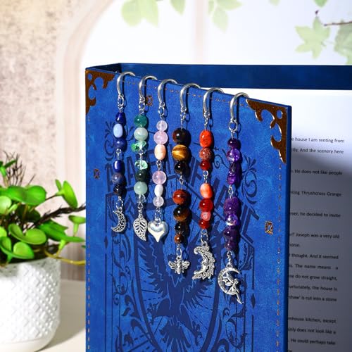 Vintage Metal Angel Bookmark Pendant with Natural Crystal Bead Chain–Elegant Fairy Bookmarks for Women,Men,Book Lovers,Teachers and Students(Amethyst) - style: Angel