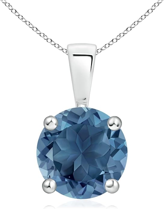 Angara Natural Blue Topaz Solitaire Pendant for Women | Classic Prong-Set Round Blue Topaz Pendant in 14K Solid Gold/Silver/Platinum With 18" Chain | December Birthday, Gemstone Jewelry Gift