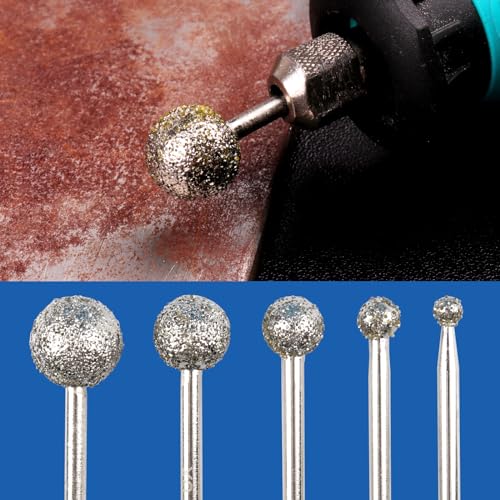 1/8 Shank Diamond Grinding Burr Drill Bit Ball Shape Diamond Rotary Bit,15pcs 36# Course Burrs Set Mounted Points Bit Universal Fitment Rotary Tool for Stone Carving, DIY,Polishing, Engraving