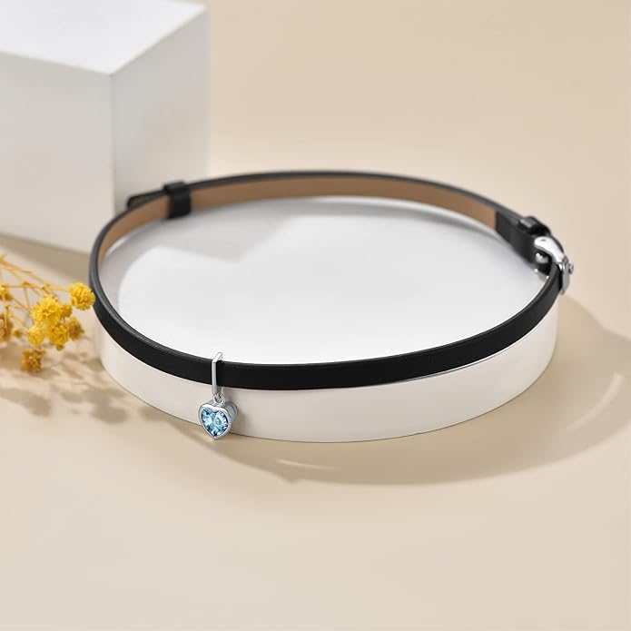 Custom4U Personalized Black Leather Choker Necklace with Picture/Name/Initials/Letters Charm,Custom Made Adjustable Choker Collar Gothic Punk Necklaces Jewelry Gifts for Women