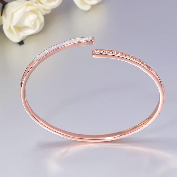 CiNily Womens Cuff Bracelet,Opal Bangle Bracelets Gold Plated Hypoallergenic Ladies Gemstone Open Cuff Bangle Bracelet