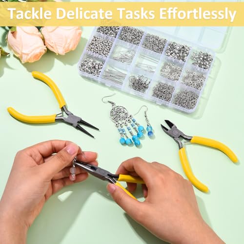 Pliers for Jewelry Making, Jewelry Pliers Set Includes Needle Nose Pliers, Round Nose Plier and Wire Cutters, Jewelry Making Tools for Jewelry Repair, Wire Wrapping, Beading and Crafts - color: Yellow