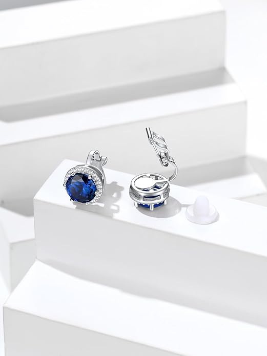 Silvora 925 Silver 8MM Cubic Zirconia Birthstone Clip On Stud Earrings Round Non Pierced Earrings For Women,Come with Box