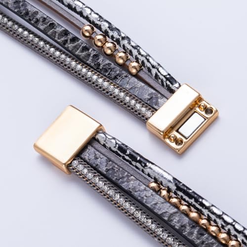 FANCY SHINY Mothers Day Gifts Boho Leather Wrap Bracelet Stackable Infinity Chunky Cuff Bracelets Western Hippie Outfits Jewelry Valentine Gifts for Women - color: Snakeskin Grey