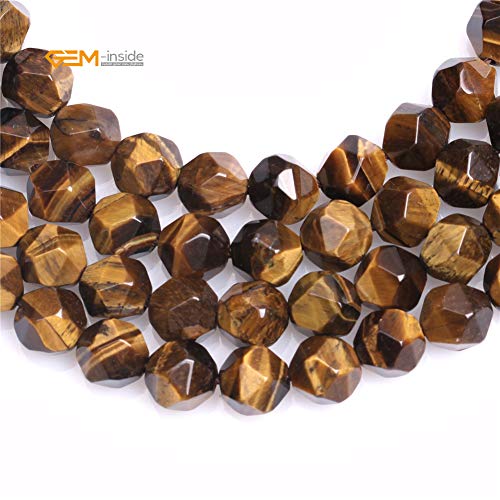 GEM-Inside Natural 8mm Yellow Tiger Eyes Gemstone Loose Beads Faceted Cambay Crystal Energy Stone Power for Jewelry Making 15" - color: Yellow Tiger Eye, size: 8mm