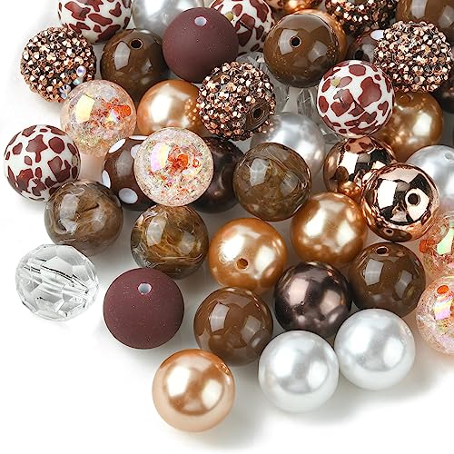 DanLingJewelry 50Pcs 20mm Coconut Brown Acrylic Bubblegum Beads Brown Focal Beads Large Round Ball Loose Beads for Jewelry Making DIY - color: 50pcs - brown