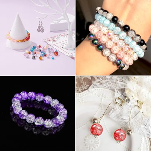 300pcs Crackle Glass Beads, 6mm and 8mm Red Crystal Glass Beads Round Loose Spacer Bulk Beads for DIY Craft Earring Necklace Bracelet Jewelry - color: Red