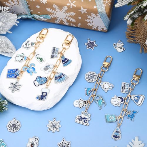 AUGSUN 189 Pcs Christmas Winter Keychain Making Kit, Charm Jewelry Chain 60 Charms 12 Keychain Clips Hooks 15 Extender Chains 100 Jump Ring and Jewelry Plier for DIY Crafts Accessories Holiday Gifts - style: Winter