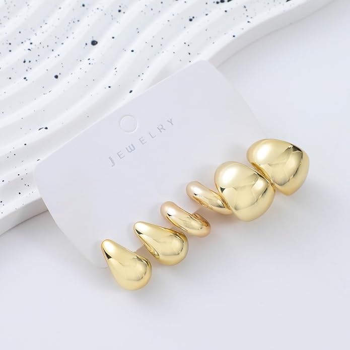 9 Pairs Chunky Gold Earrings Set for Women Trendy Lightweight Gold Plated Hoop Earrings Hypoallergenic Jewelry