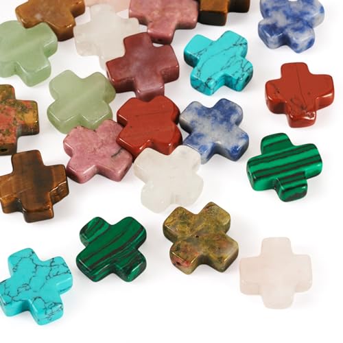 Beadthoven 22pcs Stone Cross Beads Mini Small Crucifix Cross Gemstone Beads 8mm Healing Crystal Jesus Faith Crosses Colorful Easter Spacers for Jewelry Making Necklace Bracelet DIY Crafts Supplies - color: Mix Cross