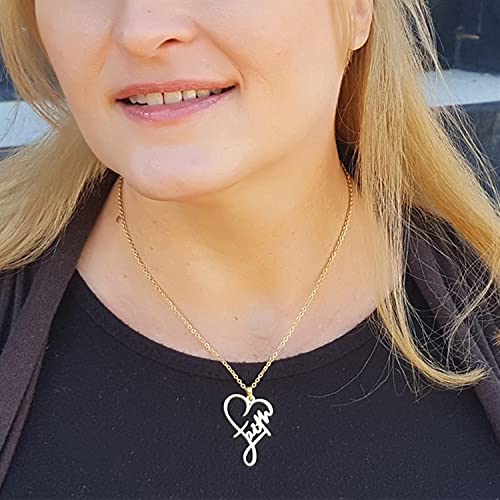 Yocoyee Stainless Steel Faith Pendant Necklace Heart Shaped Word Letter Faith Positive Encouragement Memorial Necklace Gift for Women Friends - color: Gold