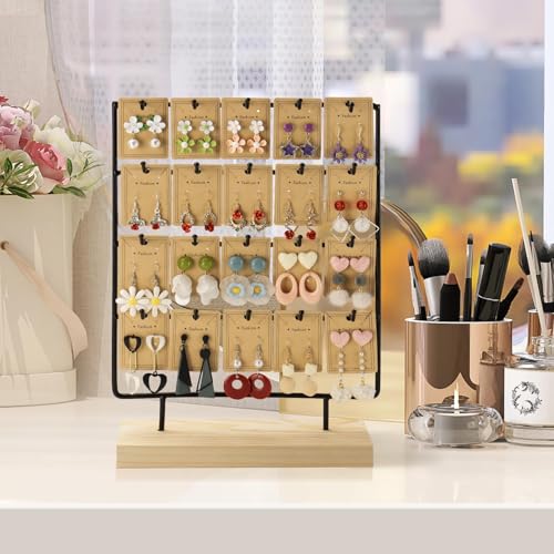 Earring Stand Display for Selling, Wood Earring Rack Tower Display Holder Stand with Card (4 Tier,20 Hooks, Black) - color: Black