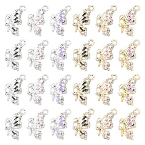 FASHEWELRY 24Pcs Alloy Enamel Butterfly Charms for Jewelry Making, 6 Styles Butterfly Jewelry Charms Flying Insect Charms for Necklace Bracelet Earrings DIY Supplies - color: 6 Styles-Butterfly