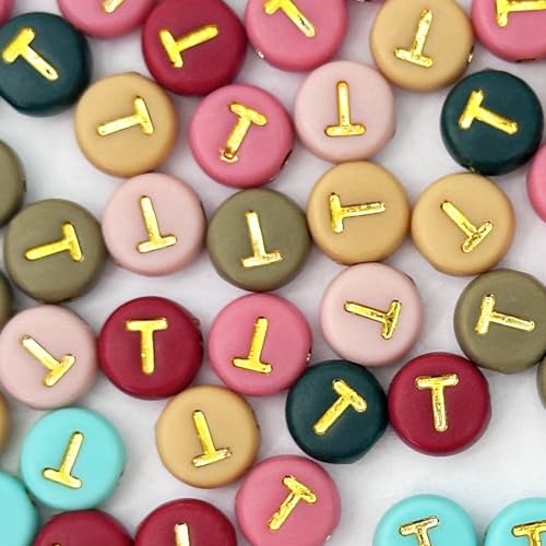 200PCS Round Letter Beads,4x7mm Color Acrylic Alphabet Beads T Beads with Letters for Bracelet Making Necklace Keychain Jewelry DIY (Letter T) - color: Letter T